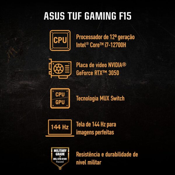 Notebook Gamer ASUS TUF Gaming F15, Core I7, 16 GB, 512 GB, Nvídia RTX3050, Windows 11 Home, Mecha Gray - FX507ZC4-HN113W - Image 3